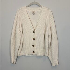Women’s V-Neck Button-Front White Sweater Cardigan
